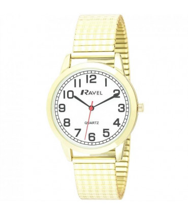 Ravel Mens Bold Number White Dial Gold Expander Bracelet Watch R0232.12.1