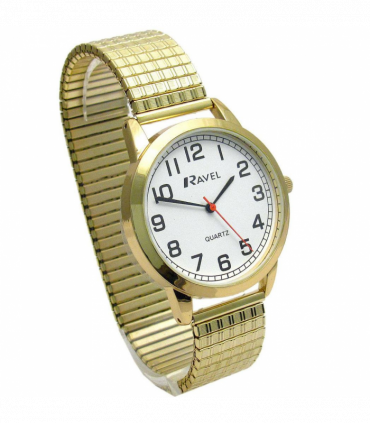 Ravel Mens Bold Number White Dial Gold Expander Bracelet Watch R0232.12.1