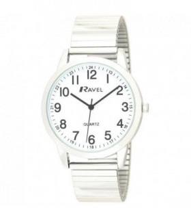 Ravel Mens Bold Number White Dial Gold Expander Bracelet Watch R0232.21.1