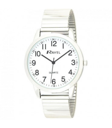 Ravel Mens Bold Number White Dial Gold Expander Bracelet Watch R0232.21.1