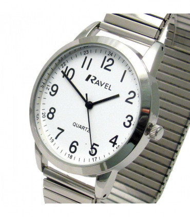 Ravel Mens Bold Number White Dial Gold Expander Bracelet Watch R0232.21.1