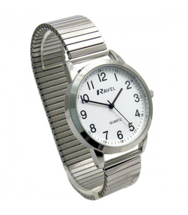 Ravel Mens Bold Number White Dial Gold Expander Bracelet Watch R0232.21.1