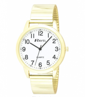 Ravel Mens Bold Number White Dial Gold Expander Bracelet Watch R0232.22.1