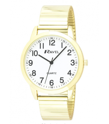 Ravel Mens Bold Number White Dial Gold Expander Bracelet Watch R0232.22.1