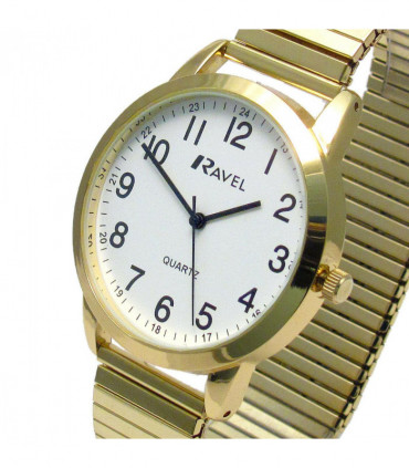 Ravel Mens Bold Number White Dial Gold Expander Bracelet Watch R0232.22.1