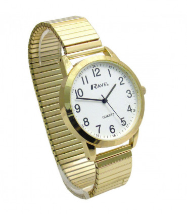Ravel Mens Bold Number White Dial Gold Expander Bracelet Watch R0232.22.1