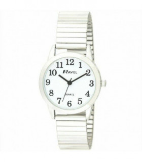 Ravel Mens Bold Number White Dial Silver Expander Bracelet Watch R0232.01.1