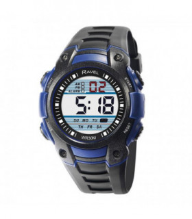 Ravel Mens 3ATM Digital Sports Black/Blue Watch RDG.14.10