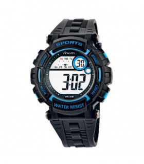 Ravel Mens 3ATM Digital Sports Black/Blue Watch RDG.14.4