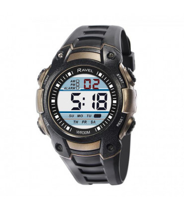 Ravel Mens 3ATM Digital Sports Black/Gold Watch RDG.14.9