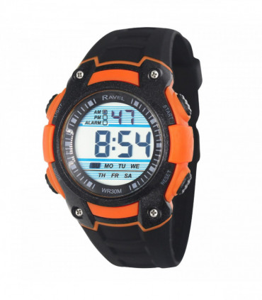 Ravel Mens 3ATM Digital Sports Black/Orange Watch RDG.14.16