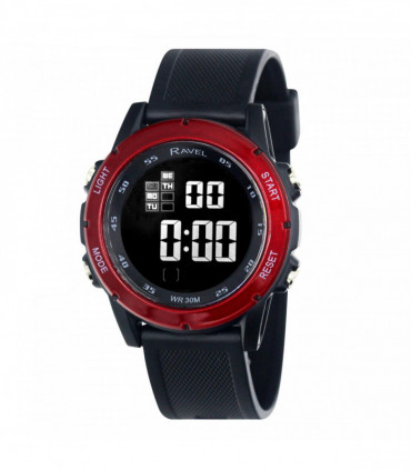 Ravel Mens 3ATM Digital Sports Black/Red Watch RDG.14.24