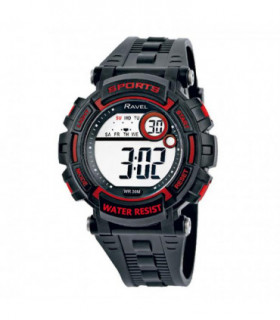 Ravel Mens 3ATM Digital Sports Black/Red Watch RDG.14.7