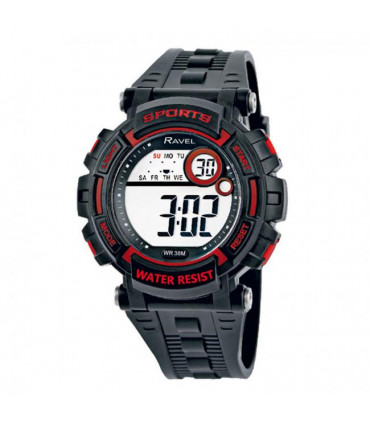 Ravel Mens 3ATM Digital Sports Black/Red Watch RDG.14.7