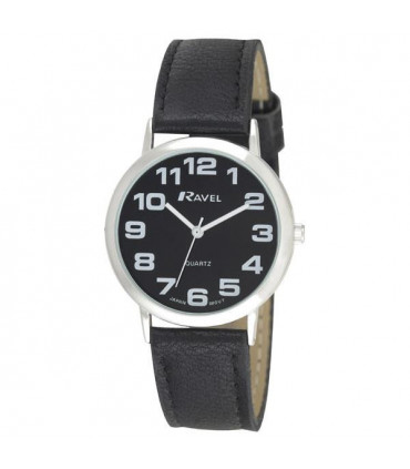 Ravel Mens Basic Black Dial Black Leather Strap Watch R0105.07.1A