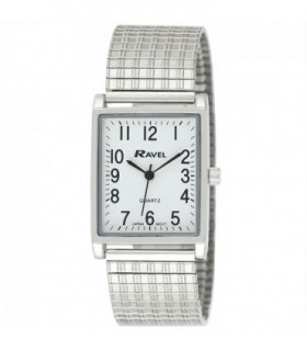 Ravel Mens Basic Classic Rectangular Silver Expander Bracelet Watch R0220.02.1