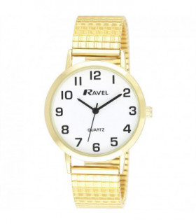 Ravel Mens Basic Gold Strap With White Round Easy Read Dial With Expander Strap Watch R0201.02.1S