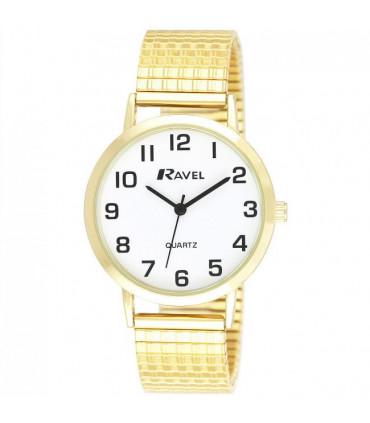 Ravel Mens Basic Gold Strap With White Round Easy Read Dial With Expander Strap Watch R0201.02.1S