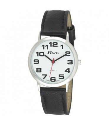 Ravel Mens Basic White Dial Black Leather Strap Watch R0105.06.1A