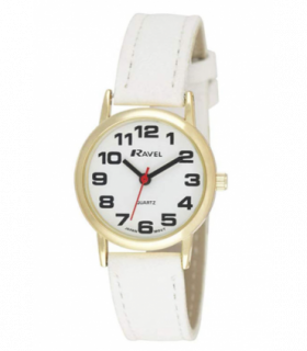 Ravel Mens Basic White Dial White Leather Strap Watch R0105.34.1A