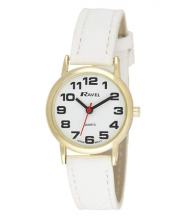 Ravel Mens Basic White Dial White Leather Strap Watch R0105.34.1A