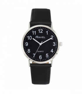 Ravel Mens Classic Big Black Dial Black Leather Strap Watch R0129.23.1