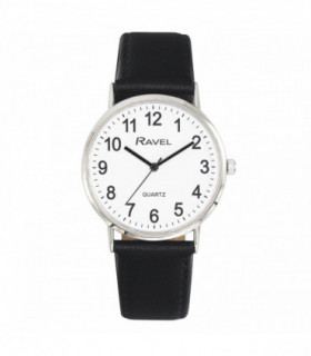 Ravel Mens Classic Big White Dial Black Leather Strap Watch R0129.20.1