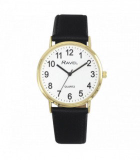 Ravel Mens Classic Big White Dial Black Leather Strap Watch R0129.25.1