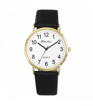 Ravel Mens Classic Big White Dial Black Leather Strap Watch R0129.25.1