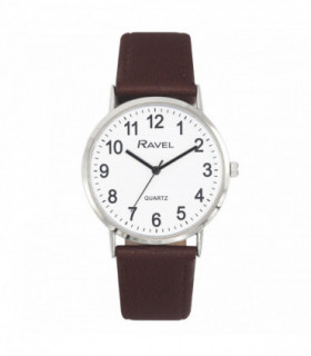Ravel Mens Classic Big White Dial Brown Leather Strap Watch R0129.21.1