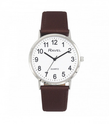Ravel Mens Classic Big White Dial Brown Leather Strap Watch R0129.21.1