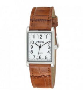 Ravel Mens Fashion Rectangle Shape Dial Brown Leather Strap Watch R0120.12.1A