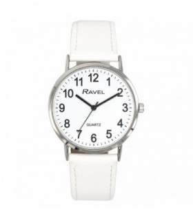 Ravel Mens Ladies Classic Big White Dial White Leather Strap Watch R0129.24.1