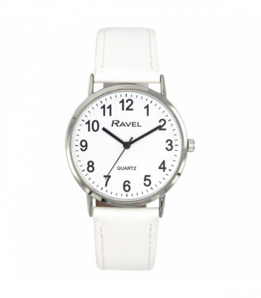 Ravel Mens Ladies Classic Big White Dial White Leather Strap Watch R0129.24.1
