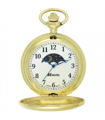 Ravel Polished Sun-Moon Gold Pocket Watch  R1001.15