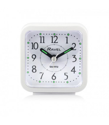 Ravel Rectangular Mini Bedside Quartz Alarm Clock - White RC043.4
