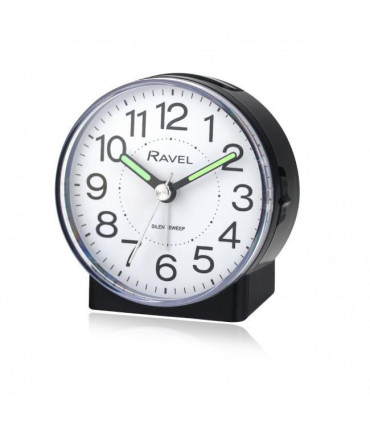 Ravel Round Mid Sized Bedside Quartz Alarm Clock - Black RC039.3