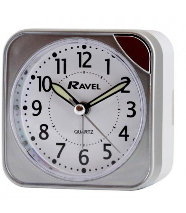 Ravel Small Square Quartz Travel Alarm Clock - Silver RC001.2