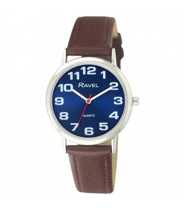 Ravel Unisex Classic Blue Dial Brown Strap Watch R0105.49.1