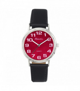 Ravel Unisex Mens Ladies Classic Big Red Dial Black Leather Strap Watch R0105.51.1