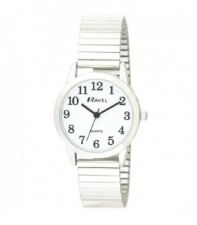 Ravel Ladies Bold Number White Dial Expander Bracelet Watch R0232.01.2