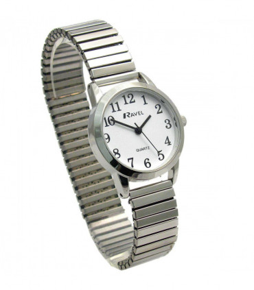 Ravel Ladies Bold Number White Dial Expander Bracelet Watch R0232.01.2