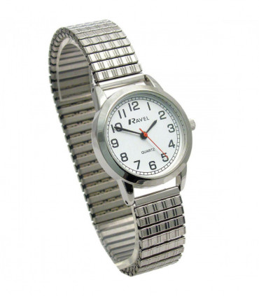 Ravel Ladies Bold Number White Dial Expander Bracelet Watch R0232.11.2