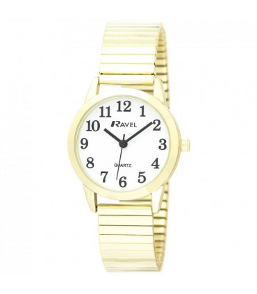 Ravel Ladies Bold Number White Dial Gold Expander Bracelet Watch R0232.02.2