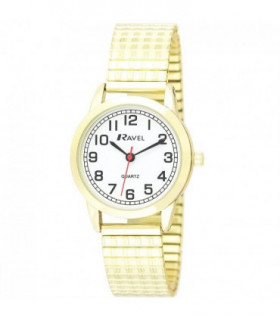 Ravel Ladies Bold Number White Dial Gold Expander Bracelet Watch R0232.12.2