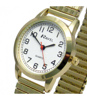 Ravel Ladies Bold Number White Dial Gold Expander Bracelet Watch R0232.12.2