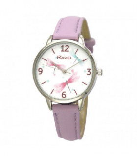 Ravel Ladies Dragonfly Leather Strap Watch - Lilac  - RF011.7