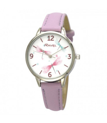 Ravel Ladies Dragonfly Leather Strap Watch - Lilac  - RF011.7