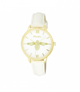 Ravel Women's Moth Design Dial White Leather Strap Watch RF007.4
