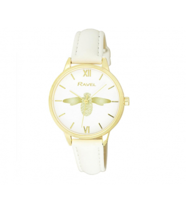 Ravel Women's Moth Design Dial White Leather Strap Watch RF007.4